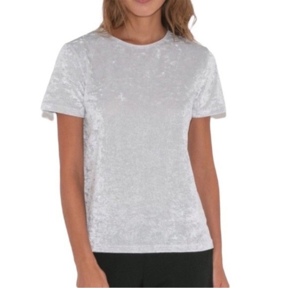 Vince Silver Short Sleeve Crushed Velvet T-shirt Size Small